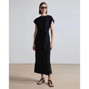 Apiece Apart midi dress size S‎ Vanina cinched waist organic cotton Black